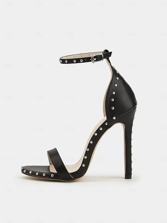 Stud Embellishments with Silver Black - Sandals Stiletto FashionChic
