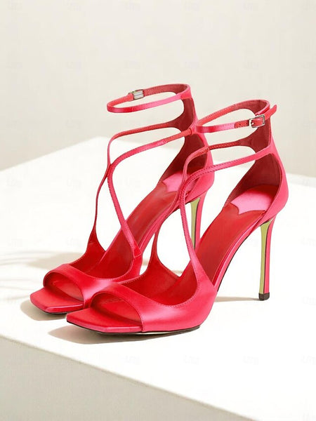 Stiletto Crisscross Heels Elegant - Women's Satin Lavender FashionChic