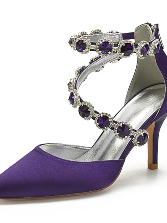 Purple Rhinestone Satin High Women's Shoes Heel with FashionChic