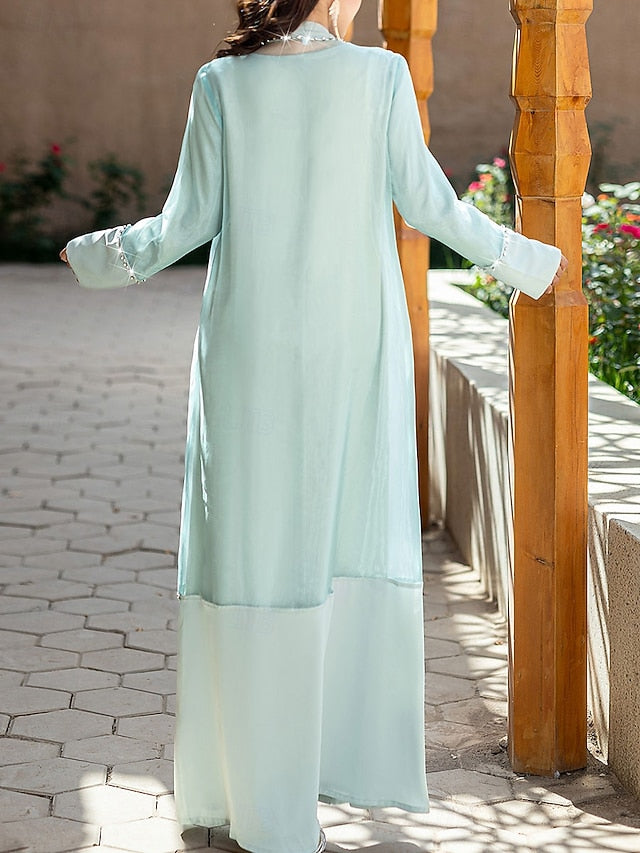 Bride Neck Elegant Crew Floor Vintage Dress A-Line the of Mother FashionChic