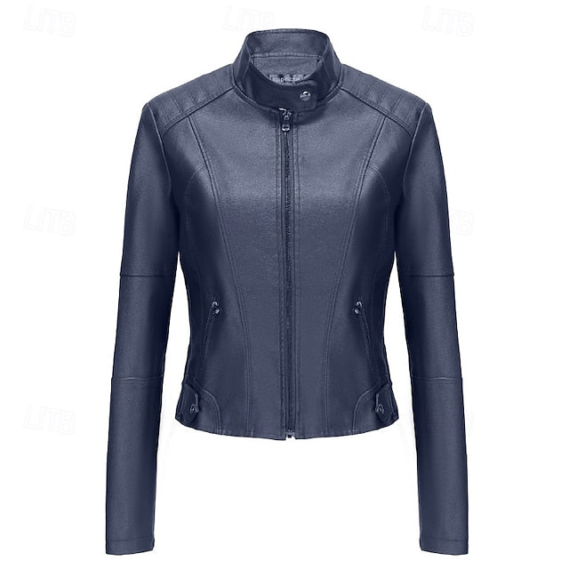 Comfortable Zipper Jacket Leather Faux Pocket Women's FashionChic