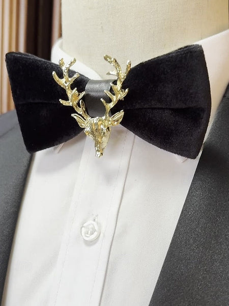 Bow Gold Men's Velvet Pin with Tie Head Deer FashionChic