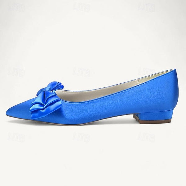 Pointed Low Bowknot Party Shoes Wedding Heel Women's Flats FashionChic