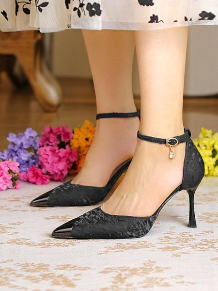 Gold Satin Heels and Beige Women's Pointed Accents with Toe FashionChic