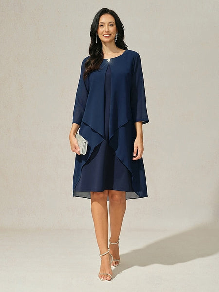 Women's Evening Dress Cape Sleeve Knee-Length Elegant Green FashionChic