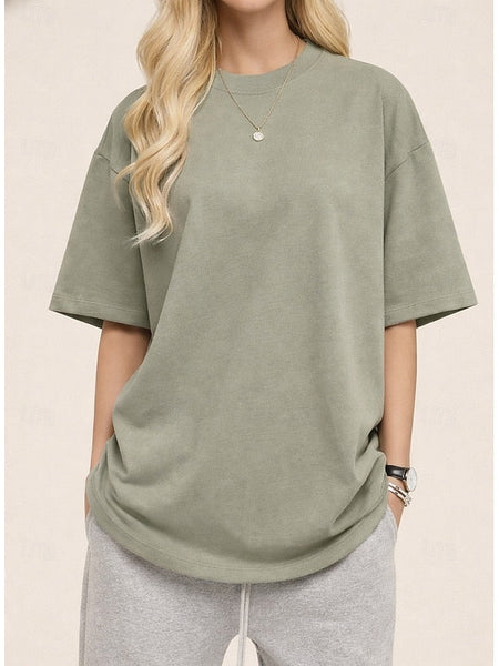 Women's Tee 100% Cotton Solid Color Stylish Classic Casual FashionChic