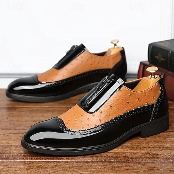 Tan with Men's Patent Formal Shoes Colorblock and Black FashionChic