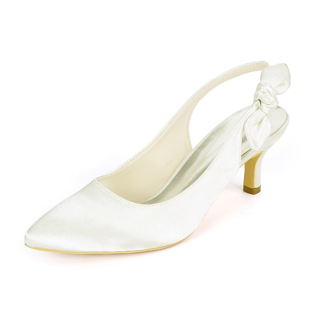 Tie Heels White with Pointed for - Toe Women Slingback Bow FashionChic