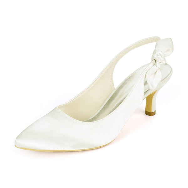 Tie Heels White with Pointed for - Toe Women Slingback Bow FashionChic