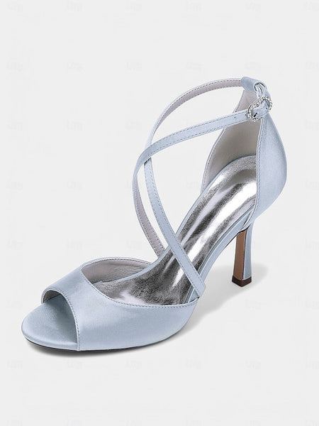 Elegant Heels Peep-Toe Women's White – Satin Cross-Strap FashionChic