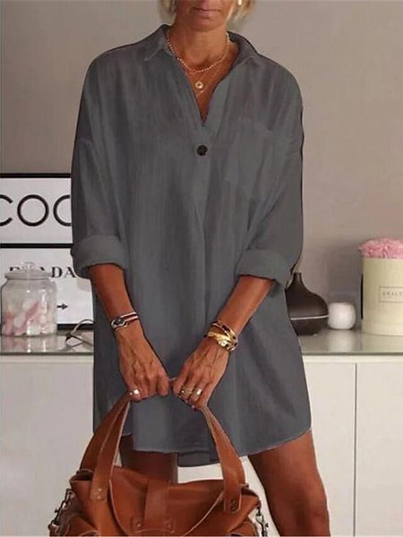 Women's Mini Dress Cotton Blend White Dress Shirt Dress