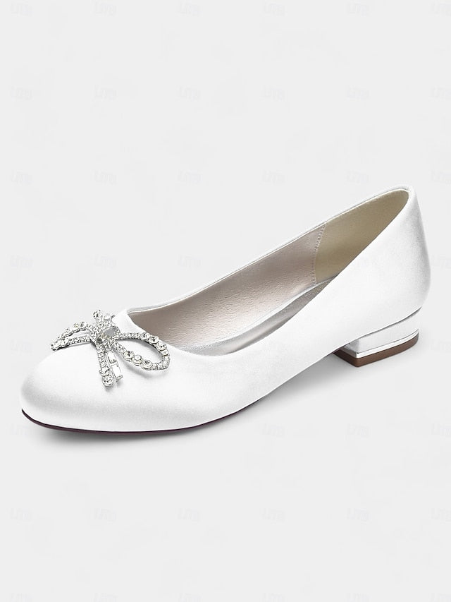 Flats - Rhinestone Bow Embellished Round-Toe Women's FashionChic
