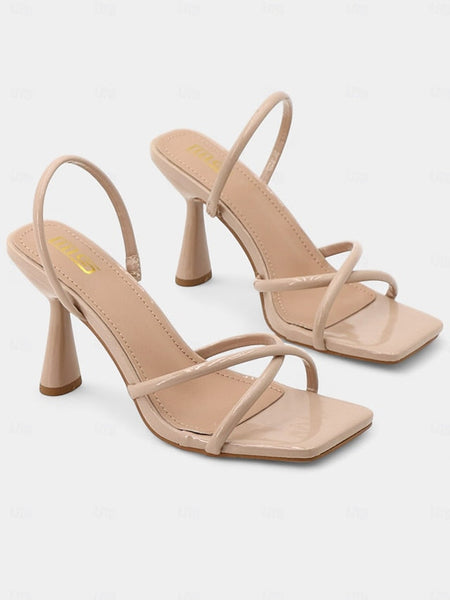 Design Square Toe – Sandals Strappy with Beige Heeled FashionChic