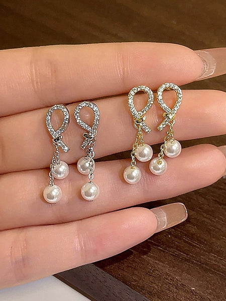 rhinestone earrings with imitation pearl teardrop Women's FashionChic