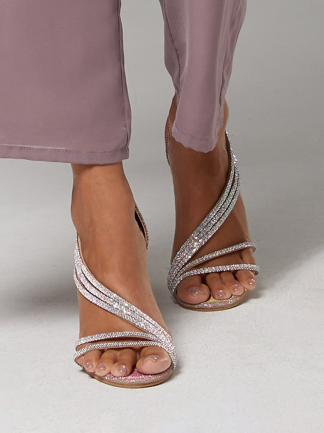 Rhinestone Heel for Crystal Strappy Sandals Women High – FashionChic