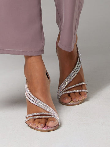 Rhinestone Heel for Crystal Strappy Sandals Women High – FashionChic