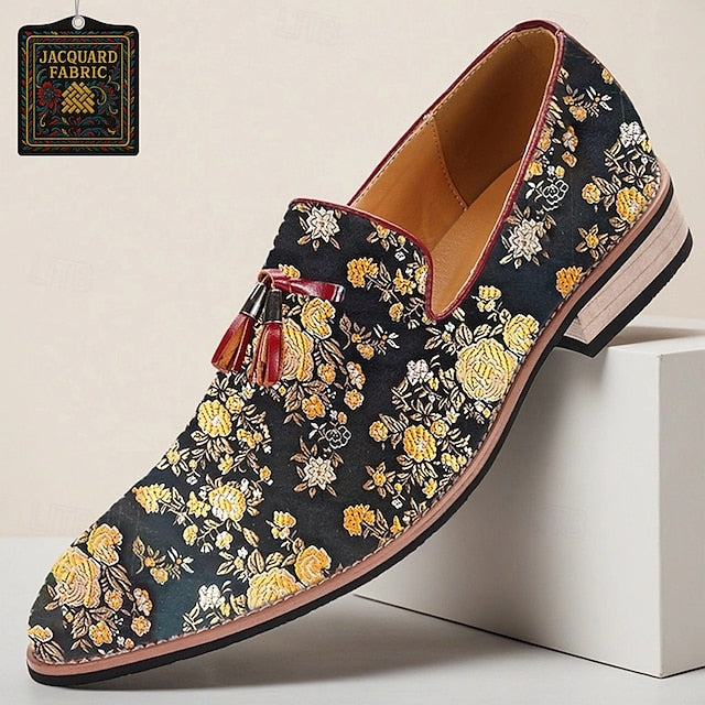 Jacquard for Tassels with Floral Men's Loafers Pattern FashionChic