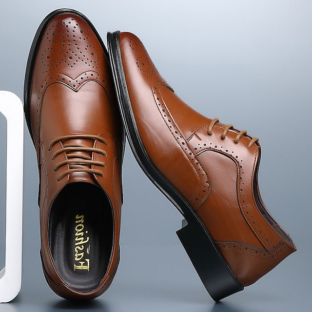 Shoes Classic – Faux Brown Men's Brogue Leather Dress FashionChic