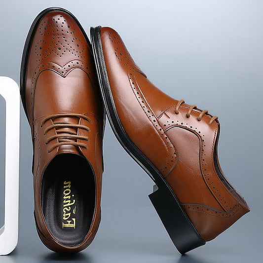 Shoes Classic – Faux Brown Men's Brogue Leather Dress FashionChic
