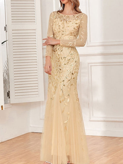 Mother Party Floor Dress Crew Bride of Neck Elegant the FashionChic