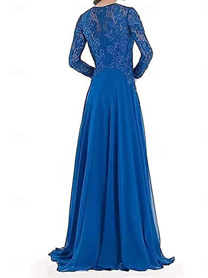 A-Line of Crew the Neck Bride Floor Elegant Mother Party Dress FashionChic