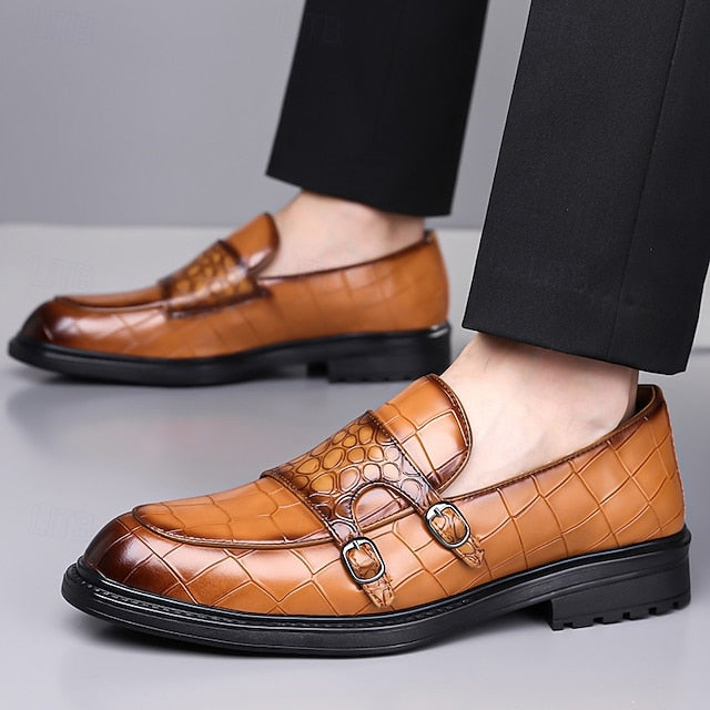 Loafers – Leather Crocodile Faux Pattern with Brown Men's FashionChic
