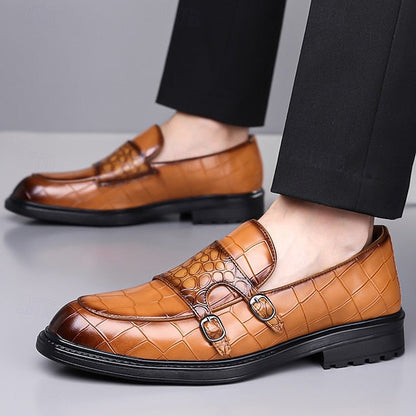 Loafers – Leather Crocodile Faux Pattern with Brown Men's FashionChic