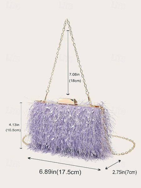 Chain Women's Evening Strap Feathered with Chic Clutch FashionChic