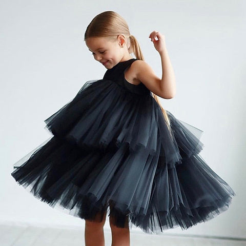 Wedding Color Girls' Sleeveless Party Solid Dress Mesh Kids FashionChic