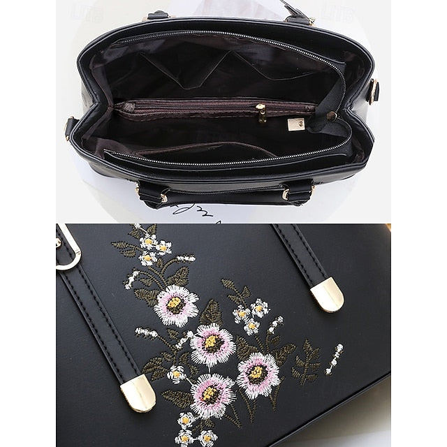Faux Women's Handbag Embroidery Floral with Leather Green FashionChic