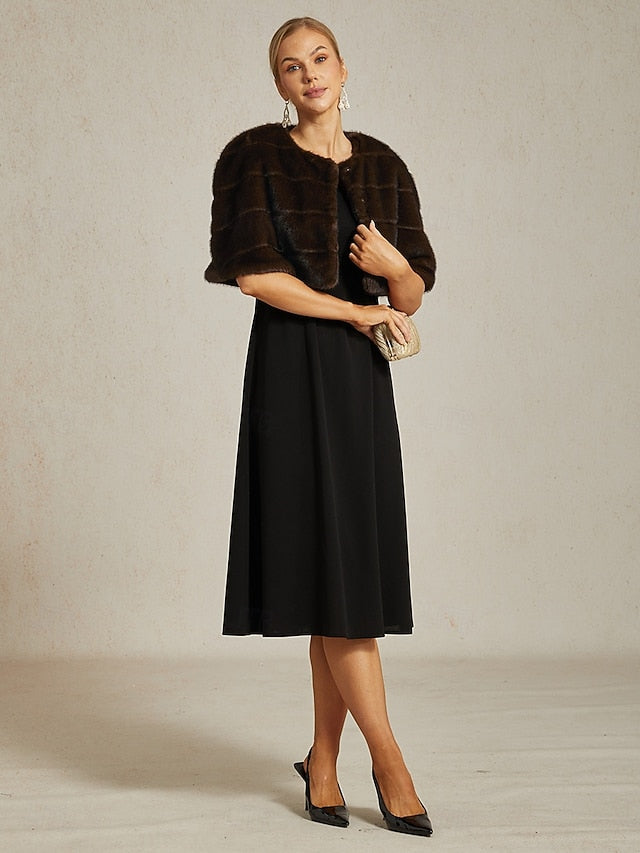 Brown Fur Faux Party Shrug Wrap Cocktail Women's Formal FashionChic