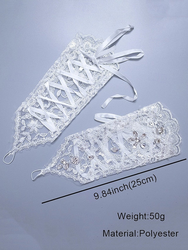 Bridal Pearls with Lace Wedding Gloves Accessories Elegant – FashionChic