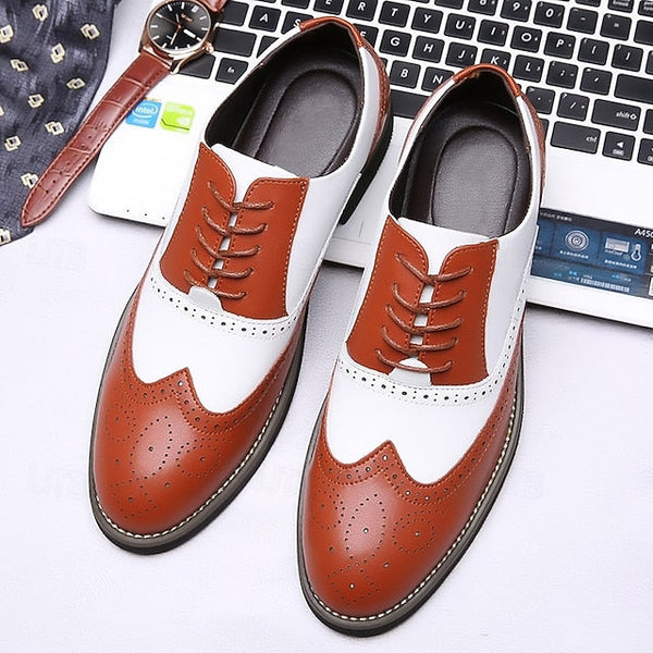 Shoes in Oxford White Two-Tone Brogue Dress Wingtip Men's FashionChic