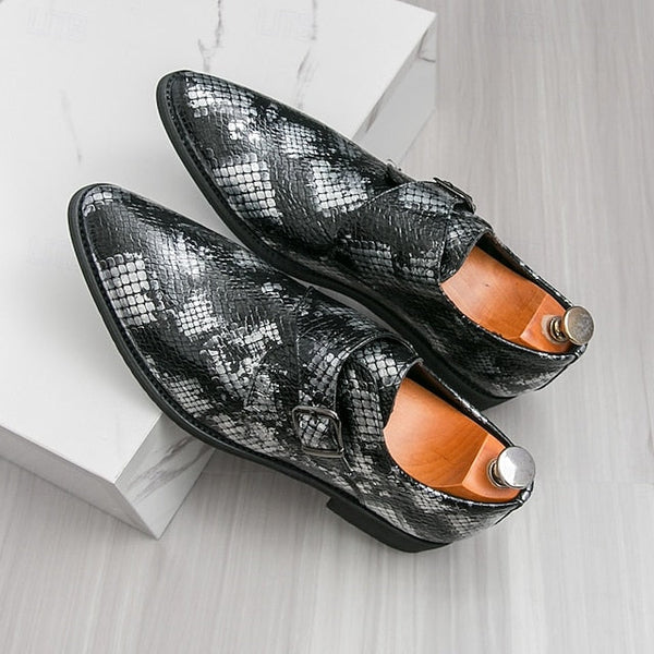 Formal Brown Print Snake Shoes Strap Monk Men Classic – for FashionChic