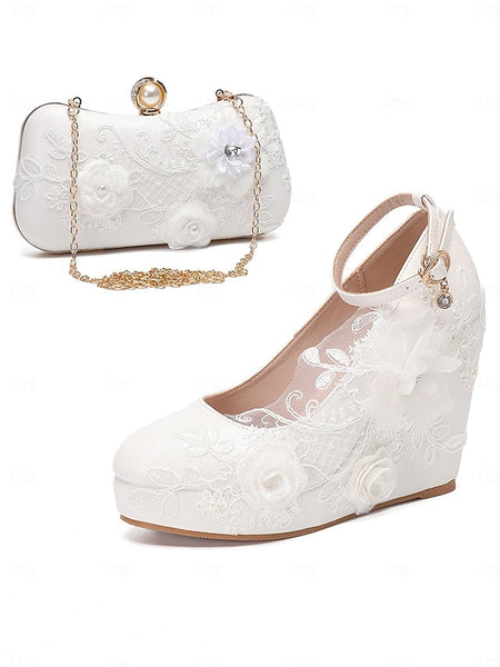 Lace White Wedding Shoes Embellishments Floral with FashionChic