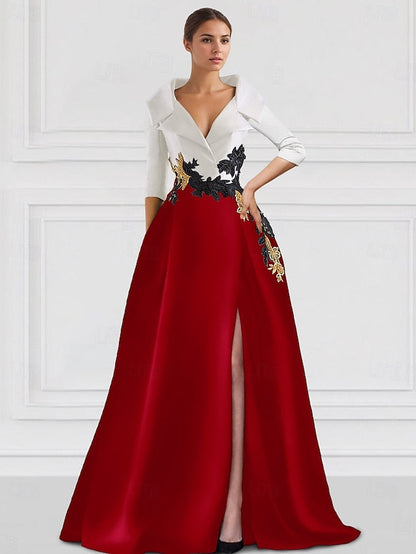 Formal Gown A-Line Floor Dress Tuxedo Evening Elegant FashionChic