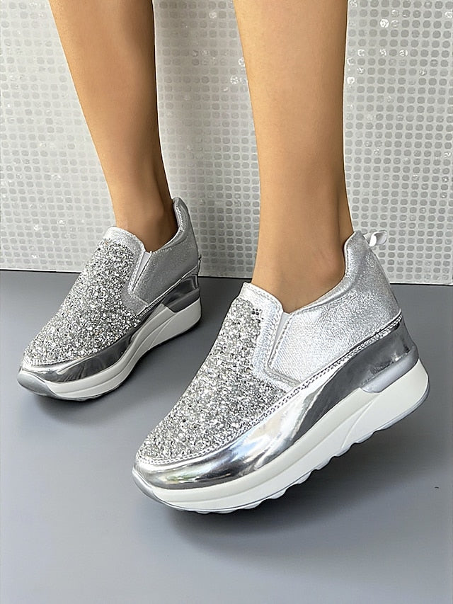 with Women's Black Glitter Metallic Slip-On Sneakers FashionChic