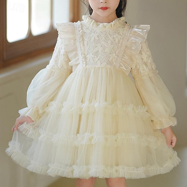 Flower Color Party Kids Girls' Girl Long Solid Dress FashionChic