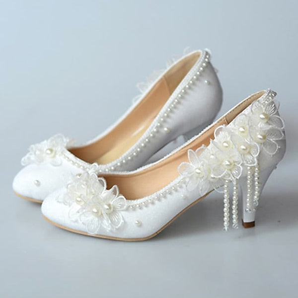 Wedding Platform White with Lace Floral Heels Women's FashionChic