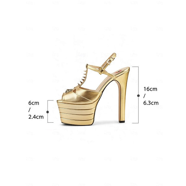 and Platform - High Metallic Gold Edgy Heels Women's Silver FashionChic