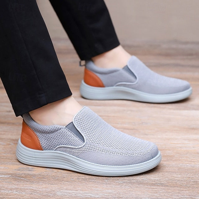 Navy Slip-On Stretch Breathable Knit Men's Sneakers – FashionChic