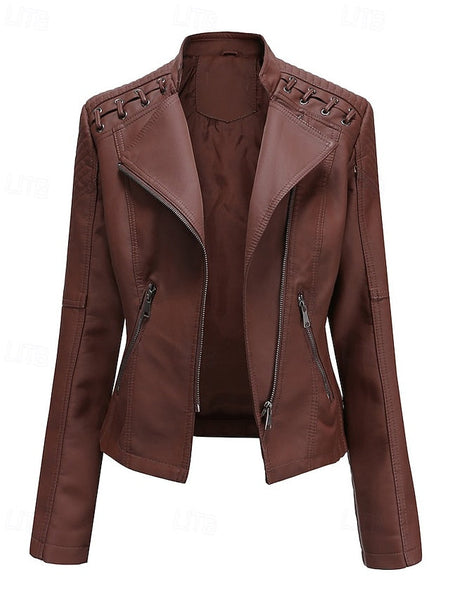 Women's Pocket Jacket Zipper Faux Leather Comfortable FashionChic