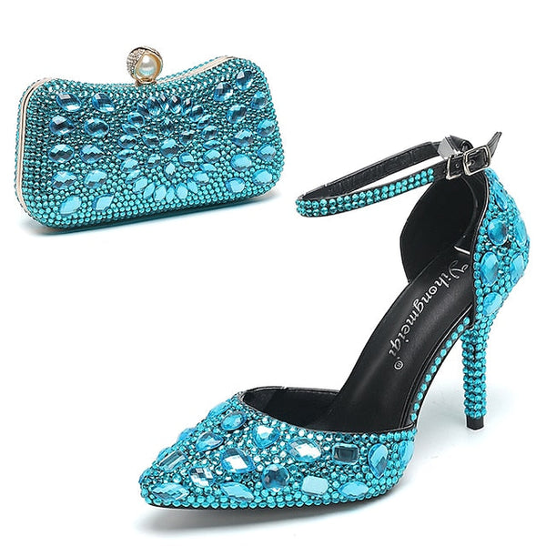 Heel Shoes Multicolor Wedding Women's High with Rhinestone FashionChic