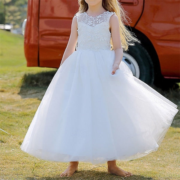 Girl Solid Color Dress Flower Kids Party Girls' FashionChic