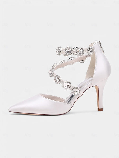 with Ankle Purple Women's Satin Heels Crystal Stiletto FashionChic