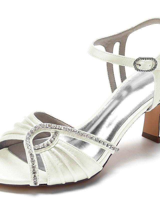 Women's Rhinestone Sandals Heeled Satin Navy – Blue FashionChic