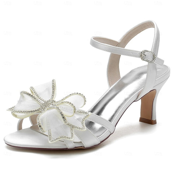 Bridal Rhinestone Sandals Bow – Kitten with Heel Detail Luxury FashionChic