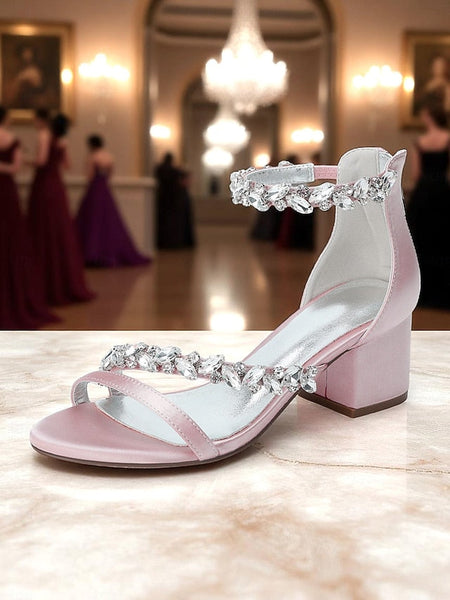 Women's Crystal Purple - Block Satin Sandals Heel FashionChic