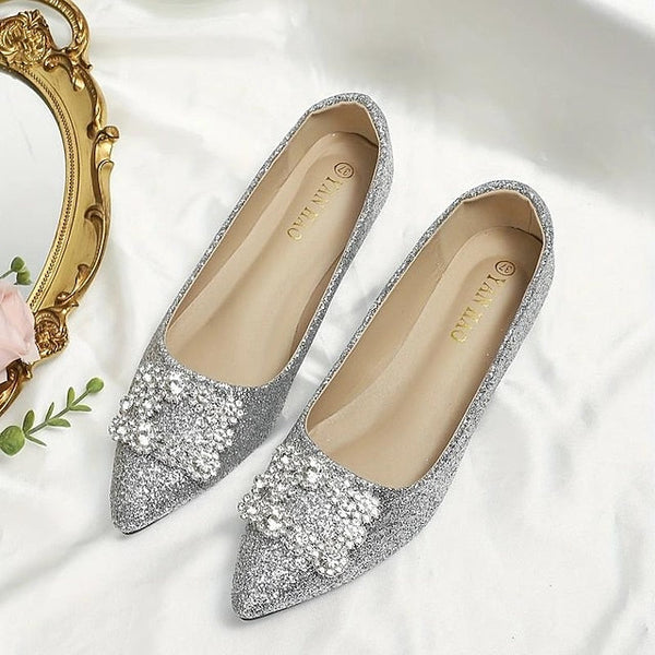Rhinestone Silver Glitter Flats Embellished with Women's FashionChic