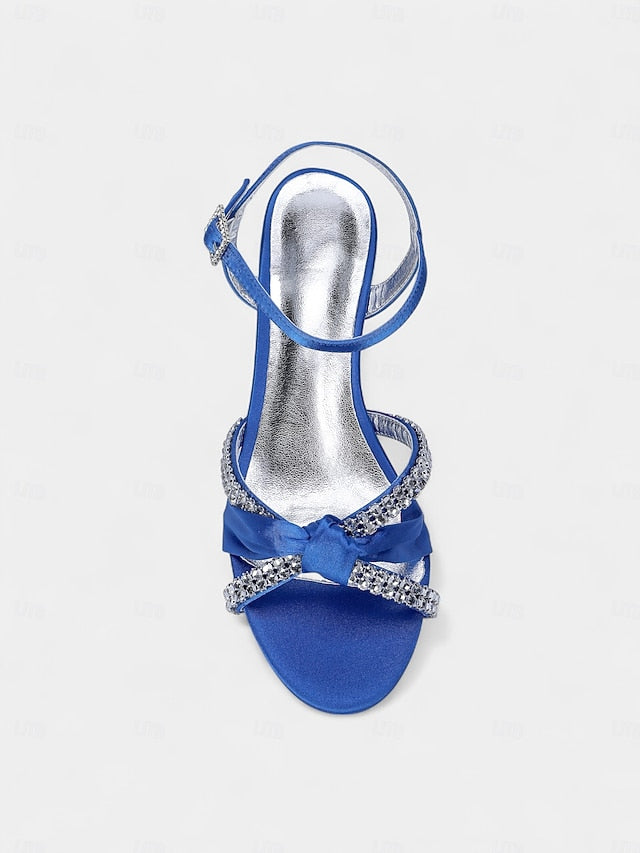 Knot Women's Rhinestone Wedge - Green Dress Satin Sandals FashionChic